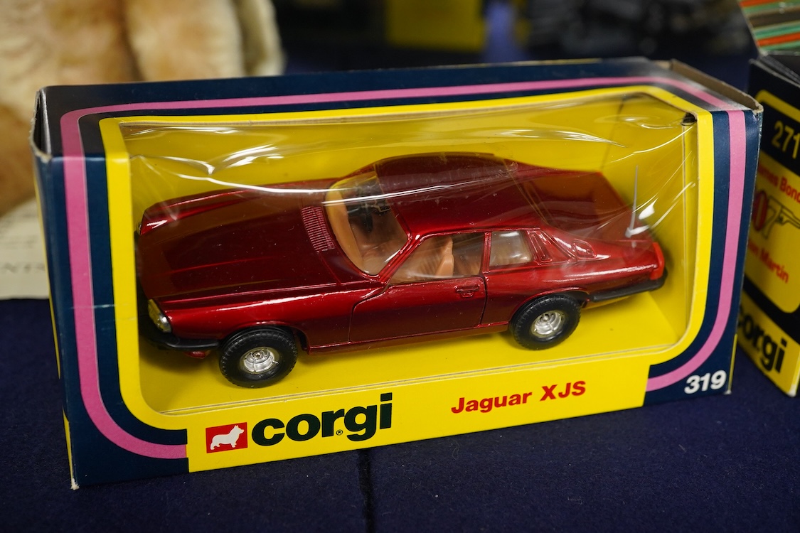 Two boxed 1970s Corgi Toys; a James Bond Aston Martin (261) in silver with passenger, together with a Jaguar XJS (319) in metallic red